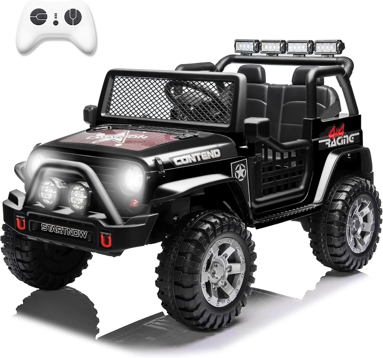 Sopbost 12v 7Ah 2-Seater Ride On Truck Electric Off-Road Ride On Car for Kids w/Remote Control Battery Powered Ride on Toys Car w/Spring Suspension, Music (Black)