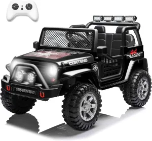 Sopbost 12v 7Ah 2-Seater Ride On Truck Electric Off-Road Ride On Car for Kids w/Remote Control Battery Powered Ride on Toys Car w/Spring Suspension, Music (Black)