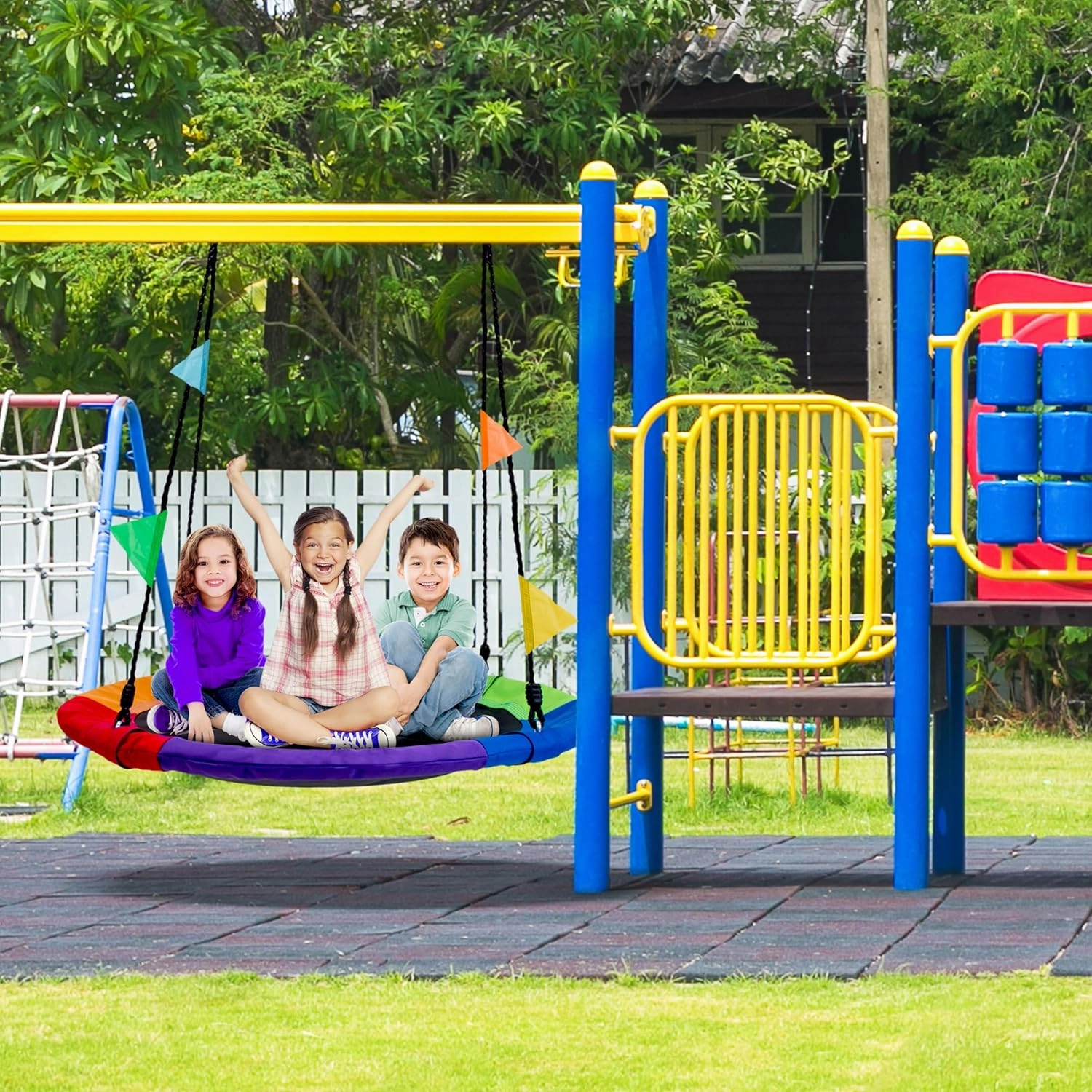 Sorbus 40" Saucer Tree Glider – 220lbs Kids Outdoor Seat with Adjustable Ropes – Durable Net Design for Backyard, Swing Set, or Indoor Use – Fun Gift Idea