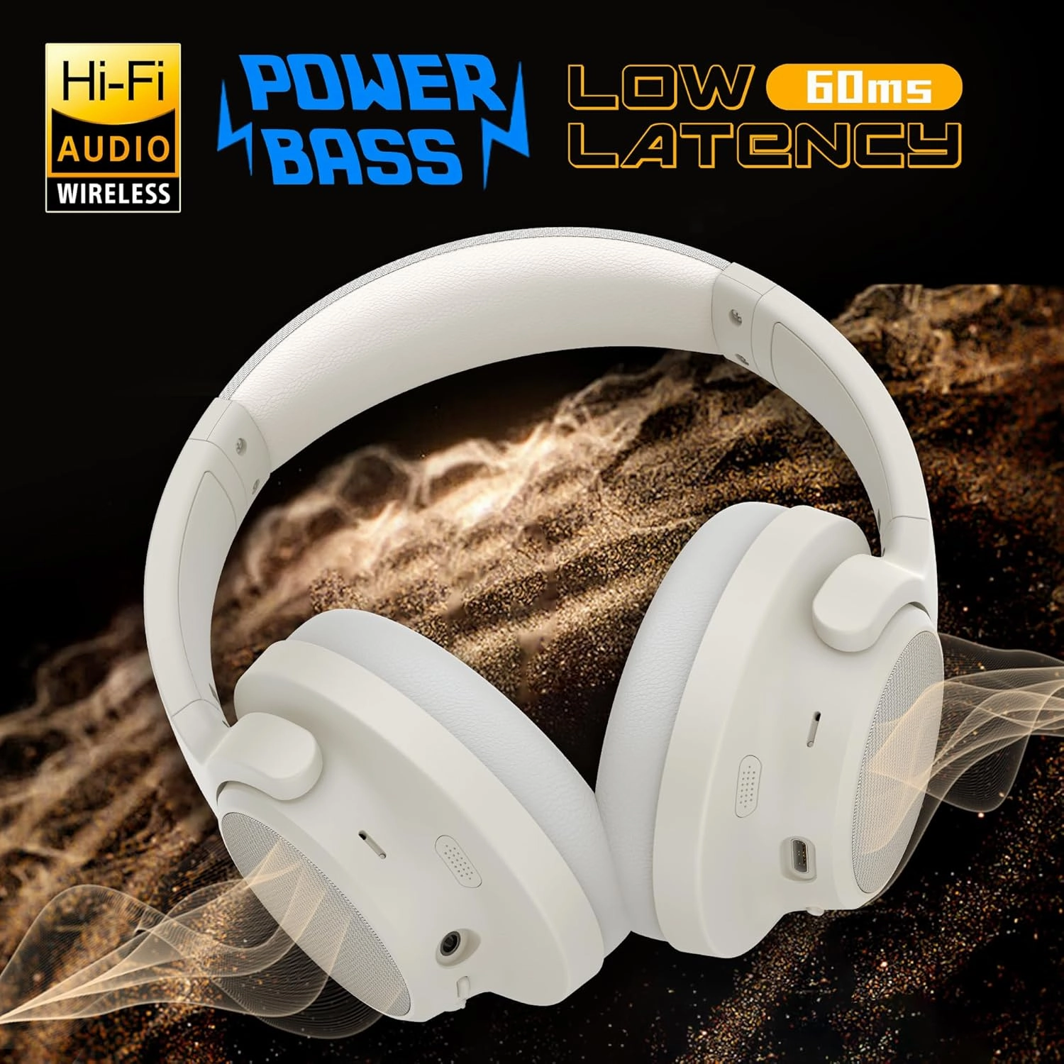 Soul Ultra Wireless Active Noise Cancelling Headphones, Wireless Over-Ear Bluetooth Headphones,100H Playtime, USB-C Quick Charging, Hi-Res Audio, Deep Bass, for Travel, Sport, Gym (Beige)