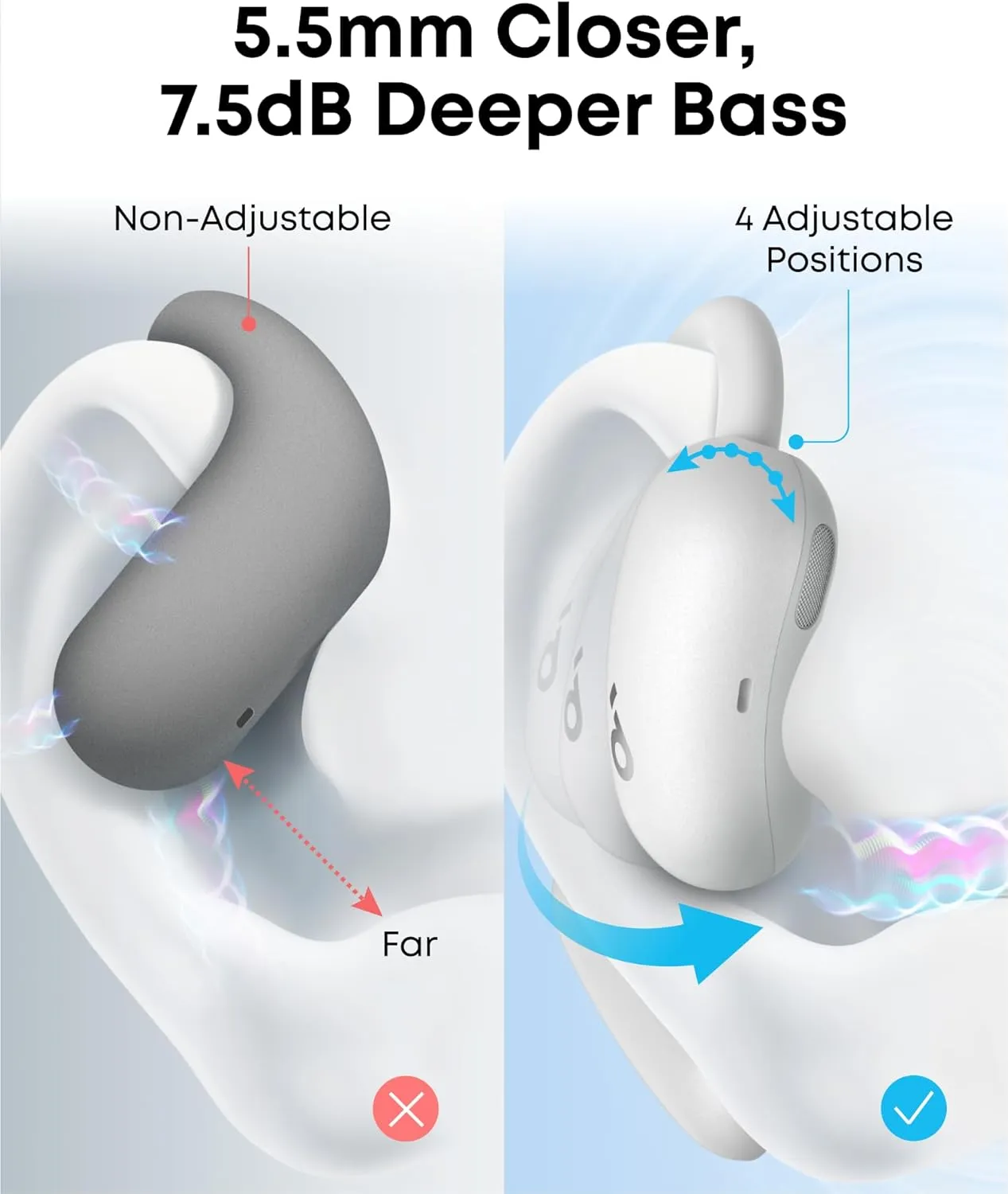 soundcore AeroFit 2 by Anker, Open-Ear Headphones, 4 Adjustable Positions for Every Ear Size, 2x Richer Bass, Hi-Res, 42H Playtime, IP55, AI Clear Calls,Wireless Charging,Translation Earbuds Real Time