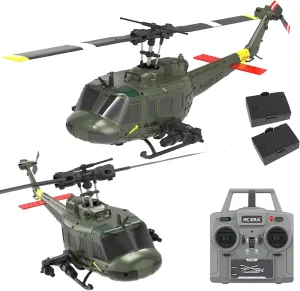 SOWOFA Remote Controlled Helicopter C032 6CH Like Real Version Stunt Helicopter Flying Backwards UH-1 Gyroscope Optical Flow Positioning Laser Radar Fixed Altitude Stable Flight (Dual Battery)