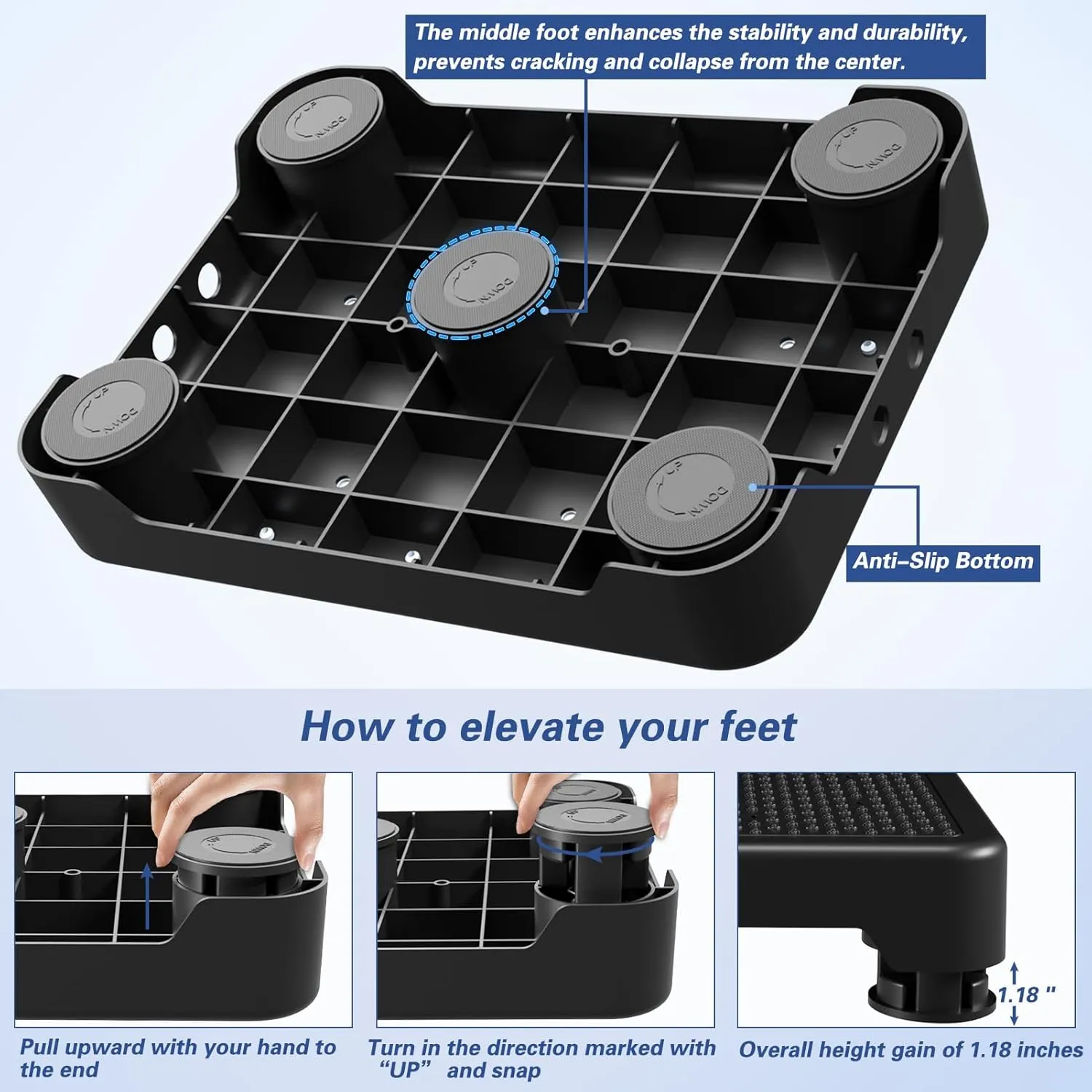 SOYO Mobility One Step Stool, Heavy Duty Indoor Outdoor Non-Slip Small Step Platform Assistive Device for Adult Elderly, Standing Support and Step Riser for Car, Bed, Door, Stair, Bathroom Black-Black