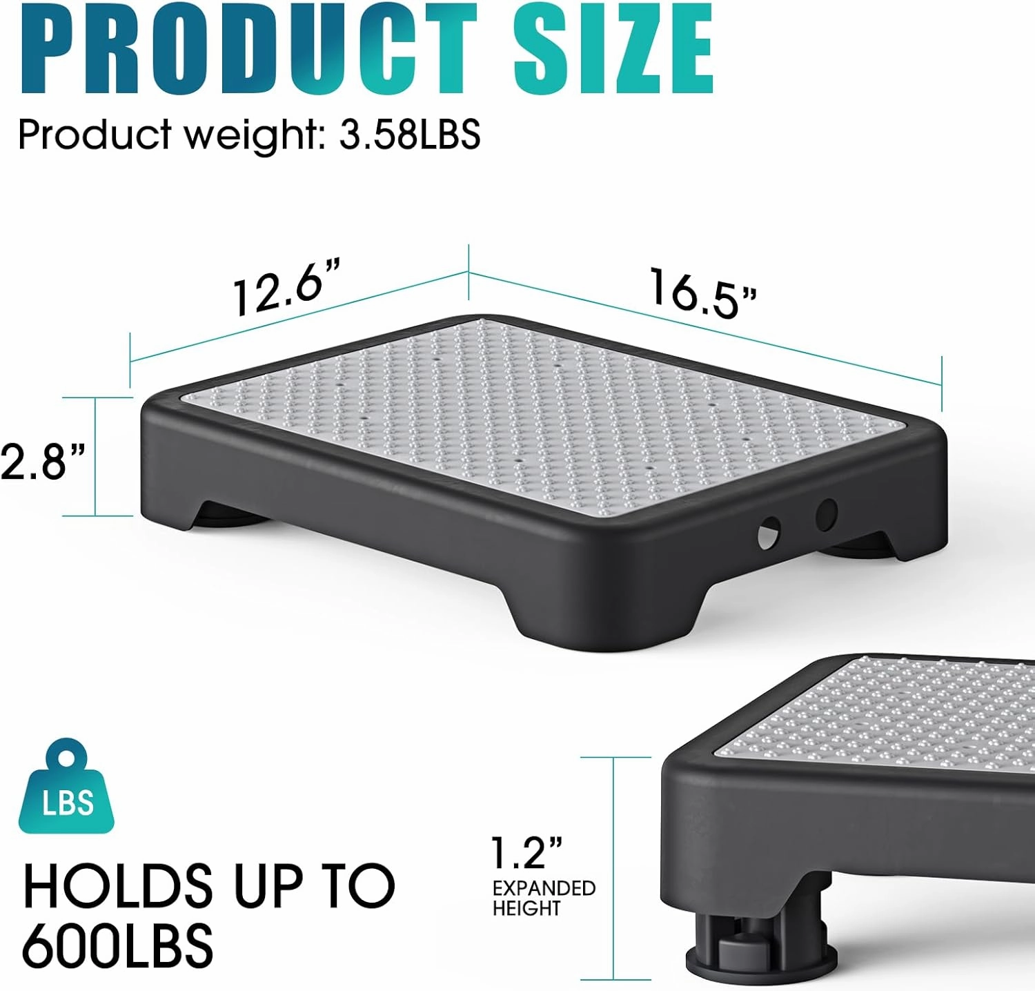 SPACELEAD Mobility Step Stool for Adults & Seniors, Anti-Slip Bathroom Step Stool, Portable Stair Assist Indoor/Outdoor, Platform Step for Kitchen, Office, and Bedroom, 600lbs Capacity, Black-Gray