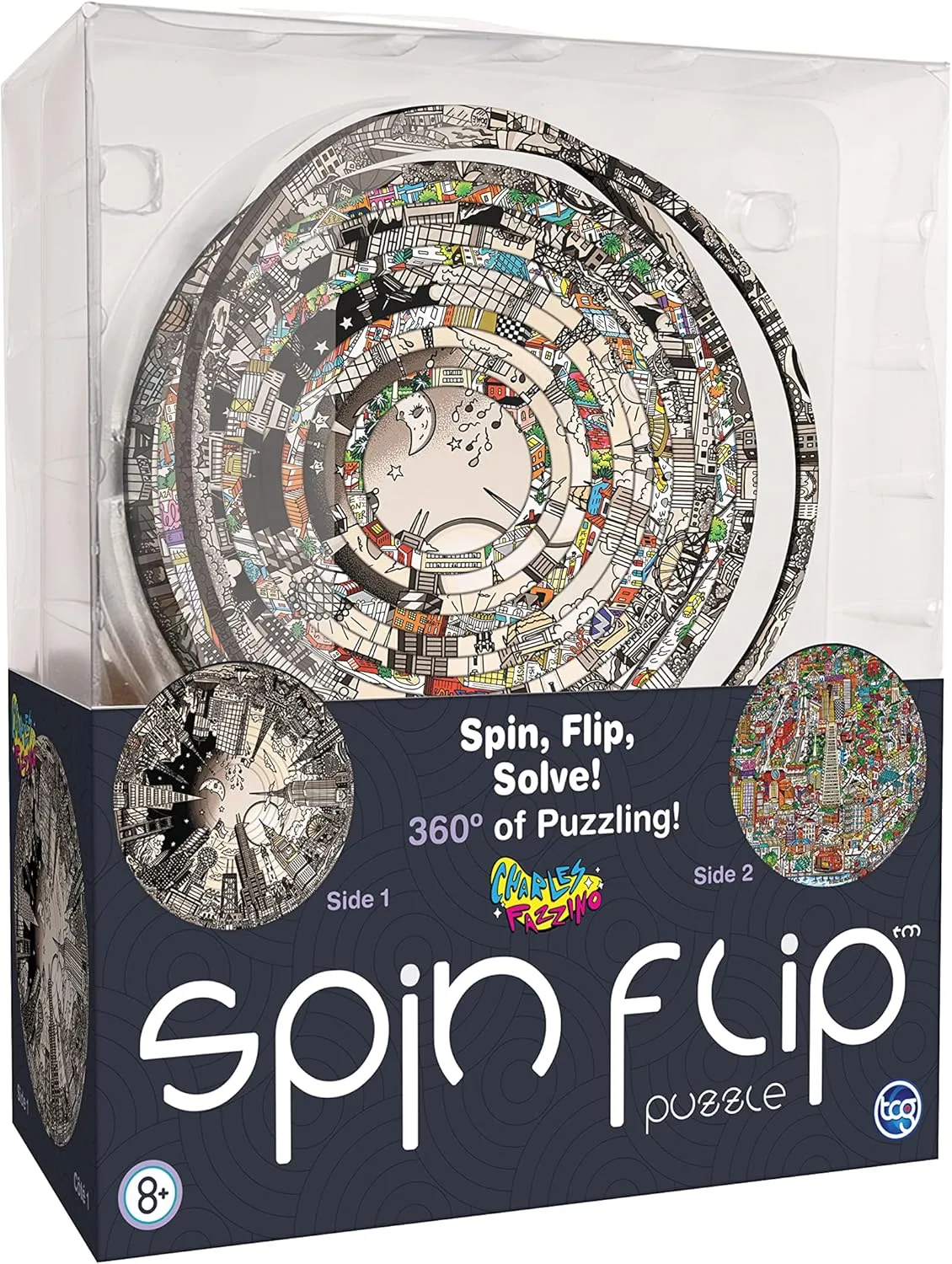 Spin Flip Puzzle - Charles Fazzino - Spin it, Flip it, Solve it! for Those who Love Brain teasers! Adult Fidget Toy. Great Gift for Mom, Dad, Teens, Men and Women