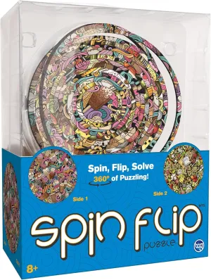 Spin Flip Puzzle: Ice Cream & Pizza, 14 Rings, 3D Puzzle, Challenging, Fun, Interactive Brain Teaser for Kids and Adults, Fidget Toy for Decrompression, Easily Portable