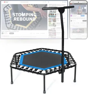 SportPlus  Indoor Trampoline, Blue/Green/Red, Rebounder Home Fitness Trampoline with Height Adjustable Bar