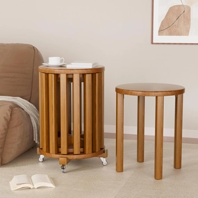Stackable Stools Set of 4, 4-in-1 Wood Stool,Sturdy and Durable, Nesting Tables,Stacking Stools No Installation Required,Top Stackable Round Stool with Wheels for Saving Space