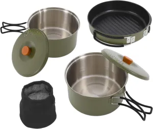 Stainless Steel Camping Cookware Set, Camping Pots and Pans Set with Storage Bag, Nesting Camping Cooking Set for Camping Outdoor Cooking Picnic Home Kitchen for 2-3, Green