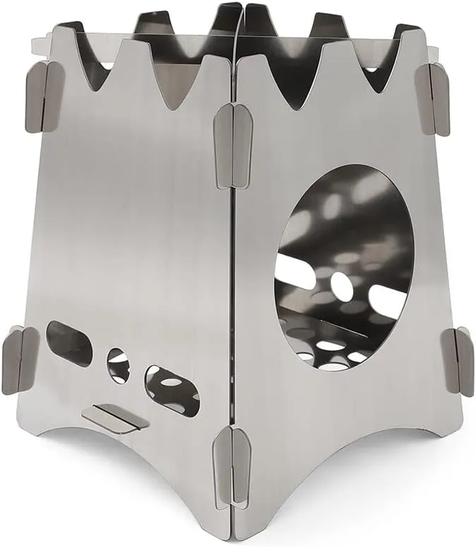 Stainless Steel Camping Stove,Portable Lightweight Burning Backpacking Stove for Outdoor Cooking Picnic Hunting Folding Wood Fire Stove