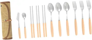 Stainless Steel Camping Utensil Kit 5-in-1 Must Haves for Camp Portable Cooking Camping Tableware Set