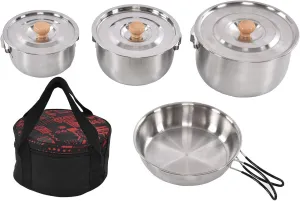 Stainless Steel Cooking Pot Pan Set Portable Outdoor Camping Pot Flat Bottom Pan Cookware for picnics and Camping