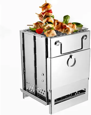 Stainless Steel Folding Camp Stove, Camp Stoves,Wood Stove,Small Portable Backpacking Stove,Portable and Compact,for Camping, Hiking, Backpack, Picnic and BBQ (Size : 20x20x27cm)