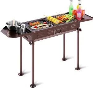 Stainless Steel Portable BBQ Grill, Multifunction Charcoal Grill with Removable Shelves for Outdoor Camping, Picnic, Backyard, and Beach