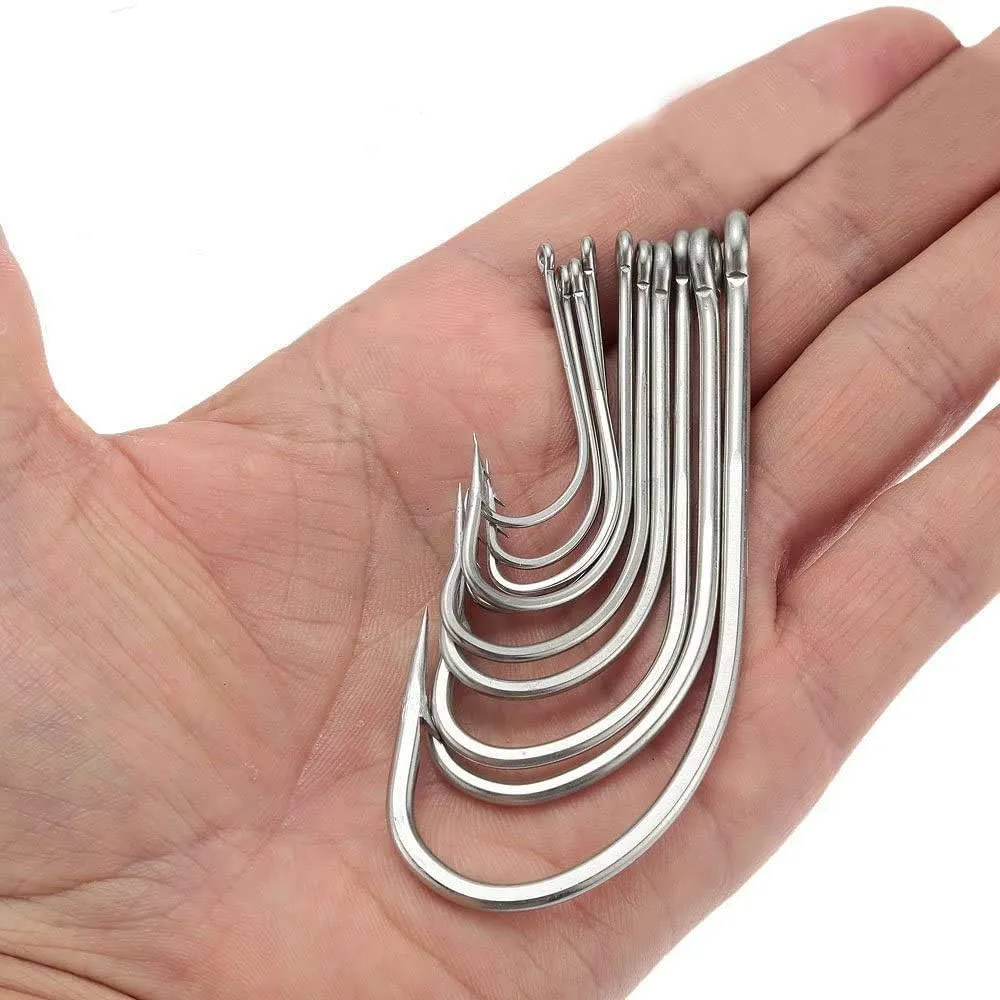 Stainless Steel Saltwater Fishing Hooks - 50pcs 34007 O'shaughnessy Hooks Forged Long Shank J Fishing Hooks Extra Strong Metal Fish Hooks Size 1/0-10/0