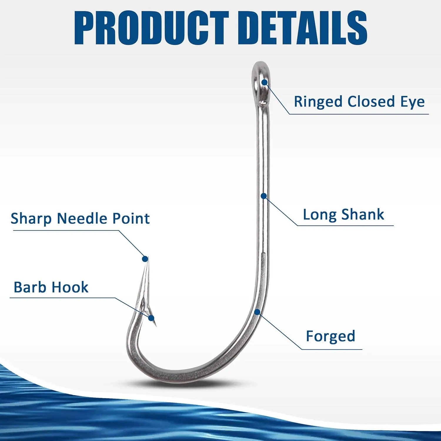 Stainless Steel Saltwater Fishing Hooks - 50pcs 34007 O'shaughnessy Hooks Forged Long Shank J Fishing Hooks Extra Strong Metal Fish Hooks Size 1/0-10/0