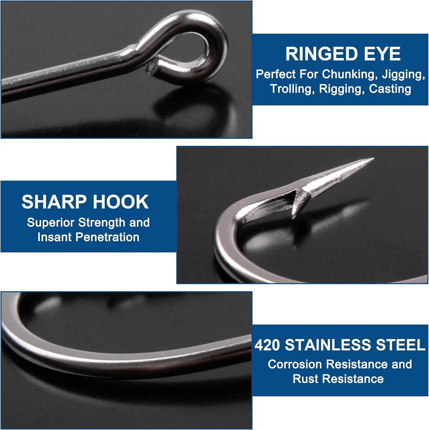 Stainless Steel Saltwater Fishing Hooks - 50pcs 34007 O'shaughnessy Hooks Forged Long Shank J Fishing Hooks Extra Strong Metal Fish Hooks Size 1/0-10/0
