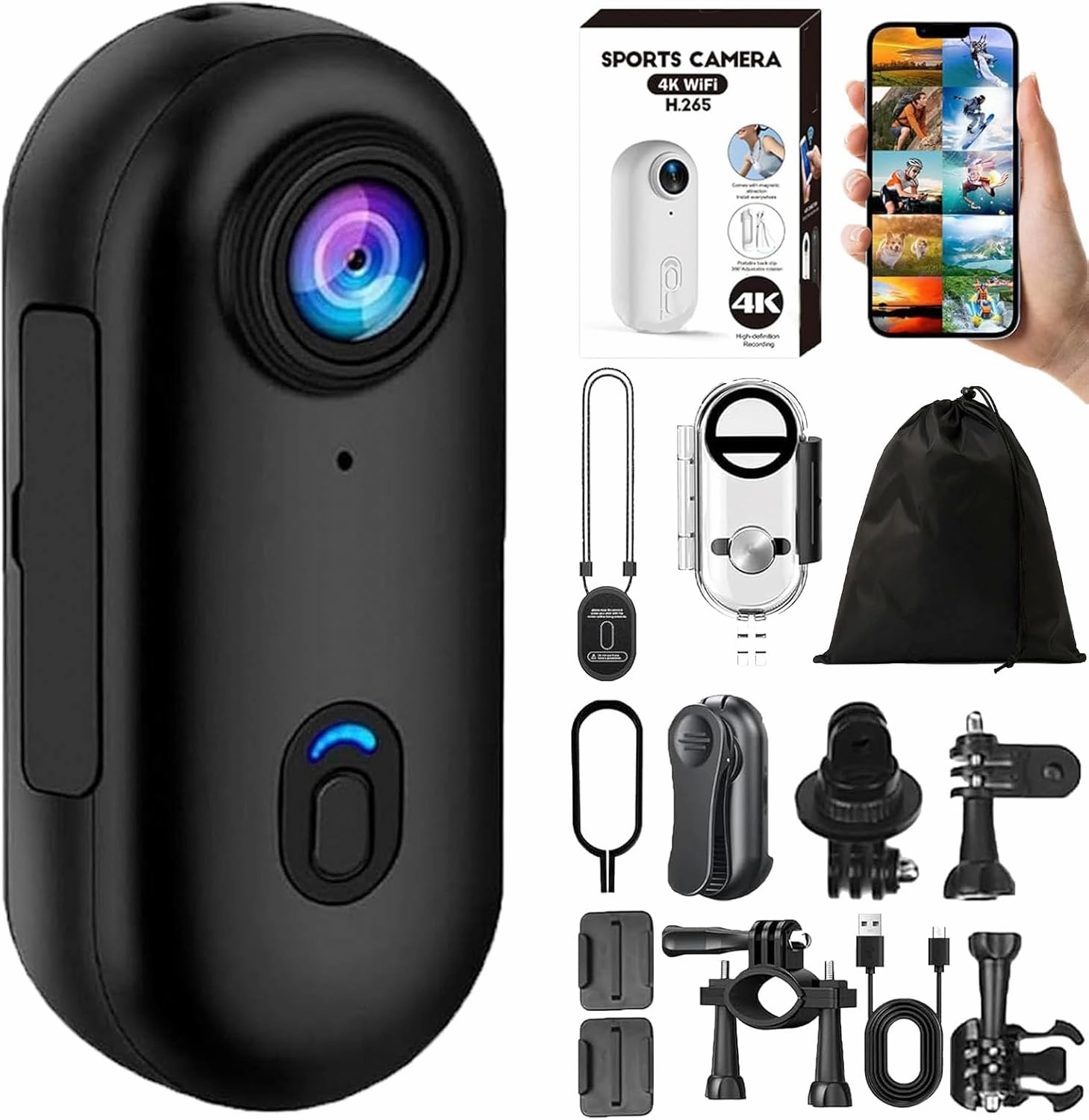 Stallionframes 4k Mini Handsfree Bodycam, Stallion Frames Body Camera, HD 1080p/4k Pocket Action Cam, with Magnetic Clip,Waterproof Case and Bracket, for Cycling, Travel, Photography (Black-4K)