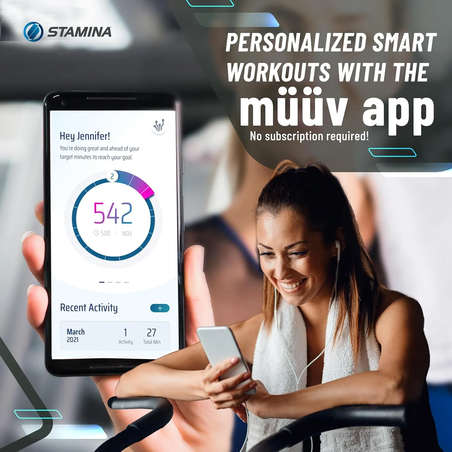Stamina Mini Fitness Trampoline w/Smart Workout App
