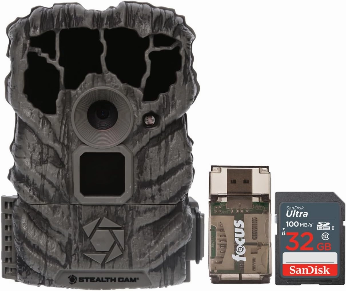 Stealth Cam Browtine 14MP Trail Camera Bundle with 32GB Ultra SDHC UHS-I Memory Card and All-in-One High Speed USB 2.0 Card Reader (3 Items)