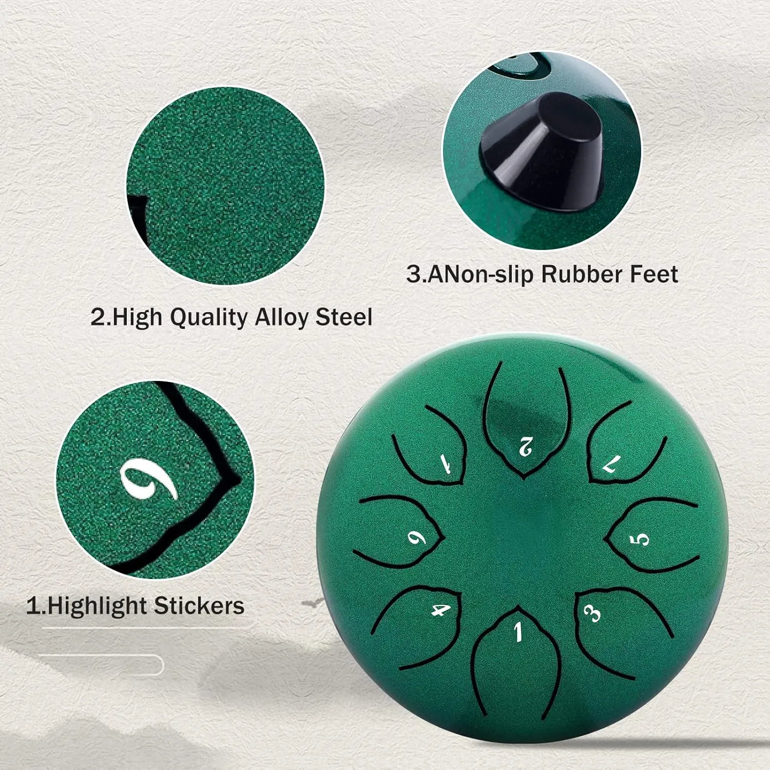 Steel Tongue Drum Kids Instrument: Musical Metal Tank Drums Set 6 Inch 8 Notes C-Key for Meditation Yoga Education Percussion with Bag, Music Book, Mallets, Finger Picks(Green)