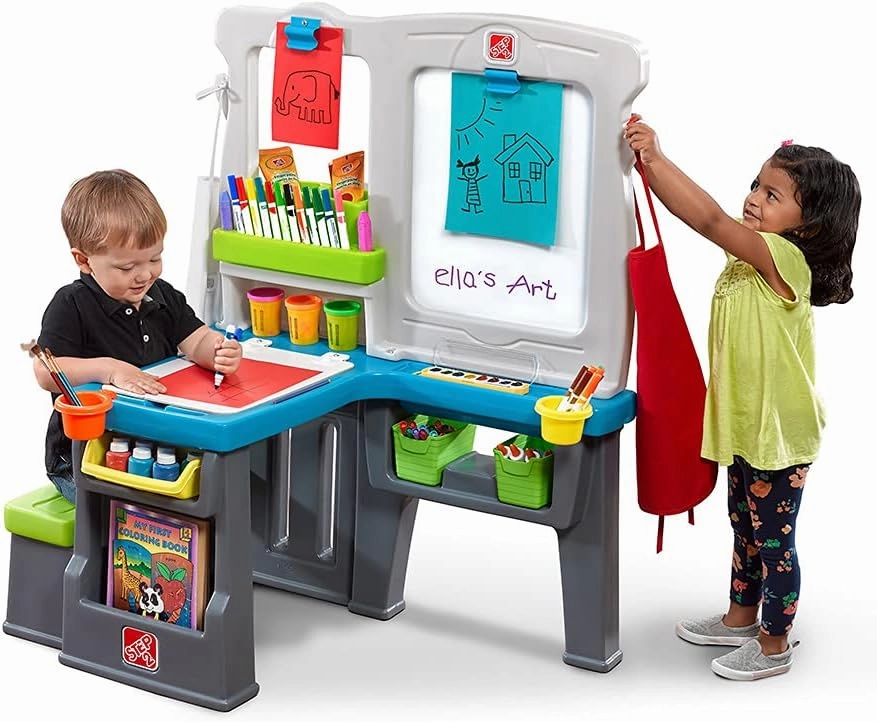 Step2 Great Creations Art Center, Kids Activity Table, Arts & Crafts Desk, Made of Durable Plastic, Includes Bench, For Toddlers 3  Years Old