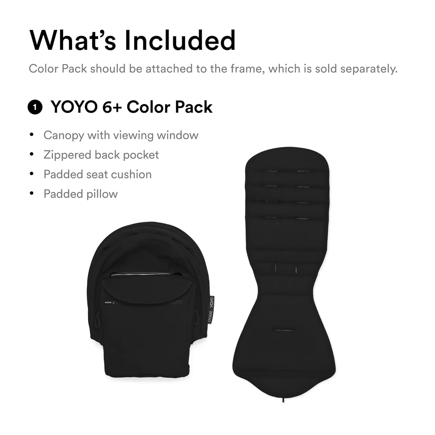 Stokke YOYO 6  Color Pack, Black - Textiles Only: Seat Pad, Extendable Canopy & Zipped Back Pocket - Requires YOYO3 Frame (Sold Separately)