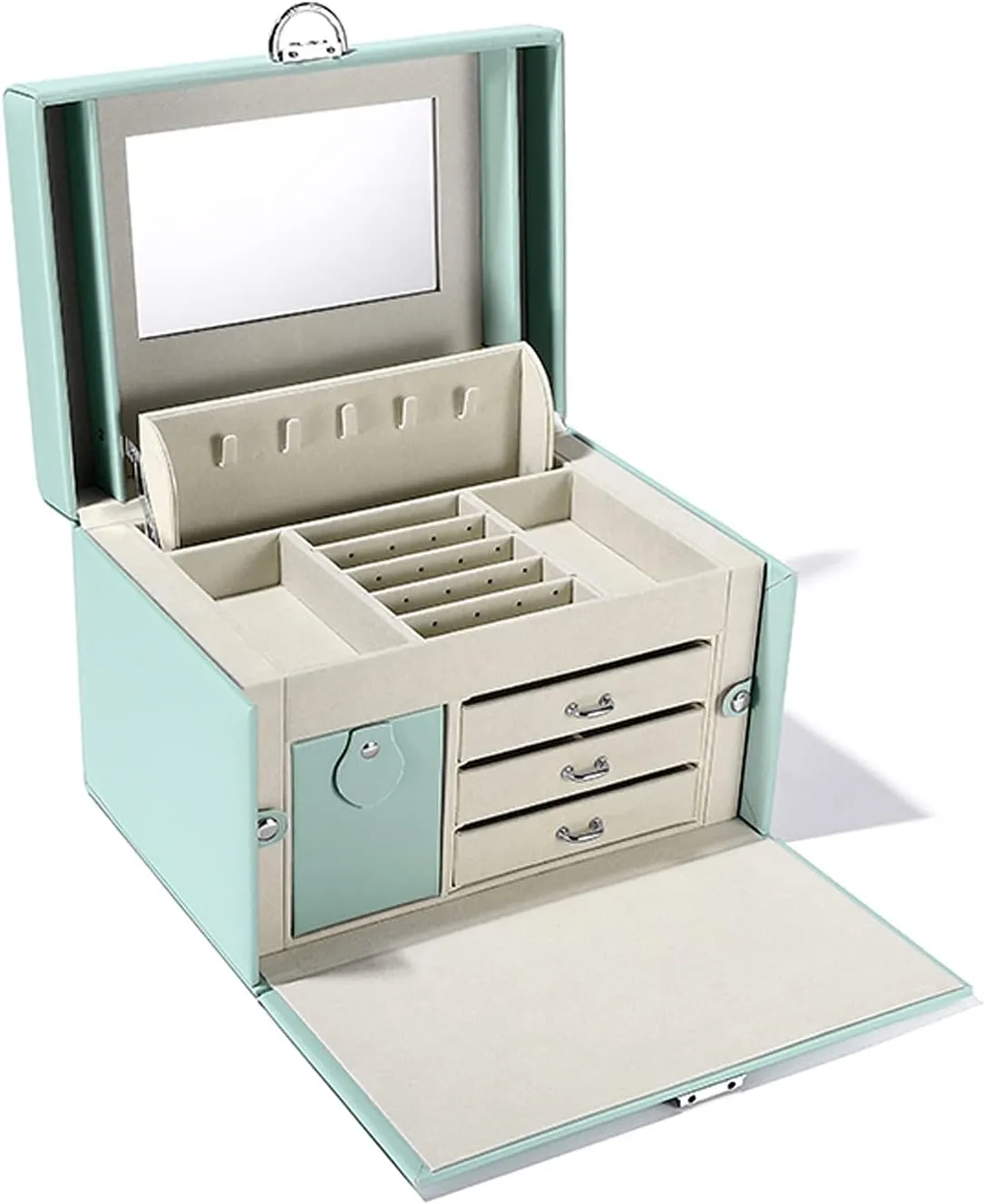 Storage Box Jewelry Organizer Jewelry Box for Women Girls with Mirror Necklace Ring Earrings Organizer Portable Travel Jewelry case for Earrings Bracelets Rings Jewelry Box