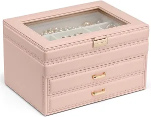 Storage Box Jewelry Organizer Women Jewelry Organizer Box Portable Travel Jewelry Case 3 Layer Large Display Jewelry Box for Earring Ring Necklace Jewelry Box