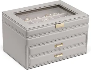 Storage Box Jewelry Organizer Women Jewelry Organizer Box Portable Travel Jewelry Case 3 Layer Large Display Jewelry Box for Earring Ring Necklace Jewelry Box