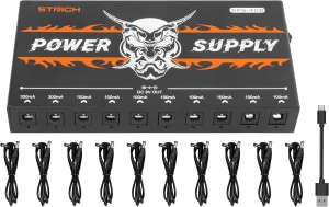 STRICH SPS-40B Pedal Power Supply with Built-in 10000mAh 10 Outputs DC 9V (2x300mA, 8x100mA) Jacks for Guitar Bass Pedals, Rechargeable Battery Guitar Effect Pedal Power, 5V/1A USB Port, Noiselessly