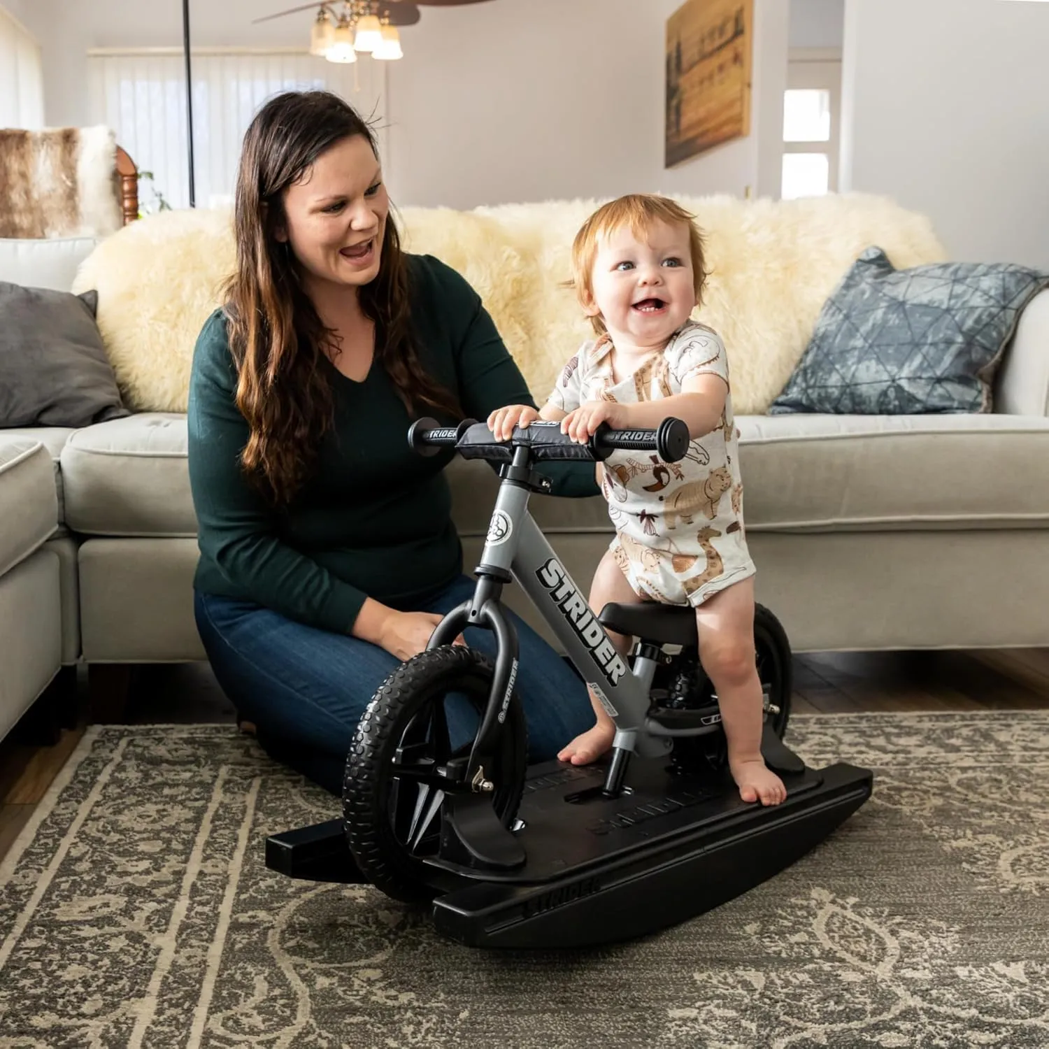 Strider 12” Sport Bike   Rocking Base - Helps Teach Baby How to Ride a Balance Bicycle - for Kids 6 Months to 4 Years - Easy Assembly & Adjustments