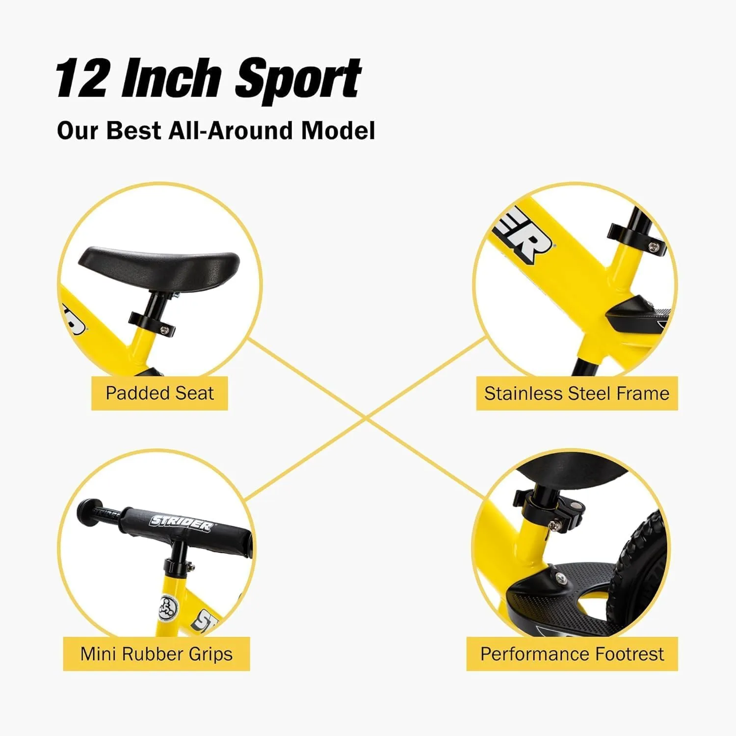 Strider 12” Sport Bike   Rocking Base - Helps Teach Baby How to Ride a Balance Bicycle - for Kids 6 Months to 4 Years - Easy Assembly & Adjustments