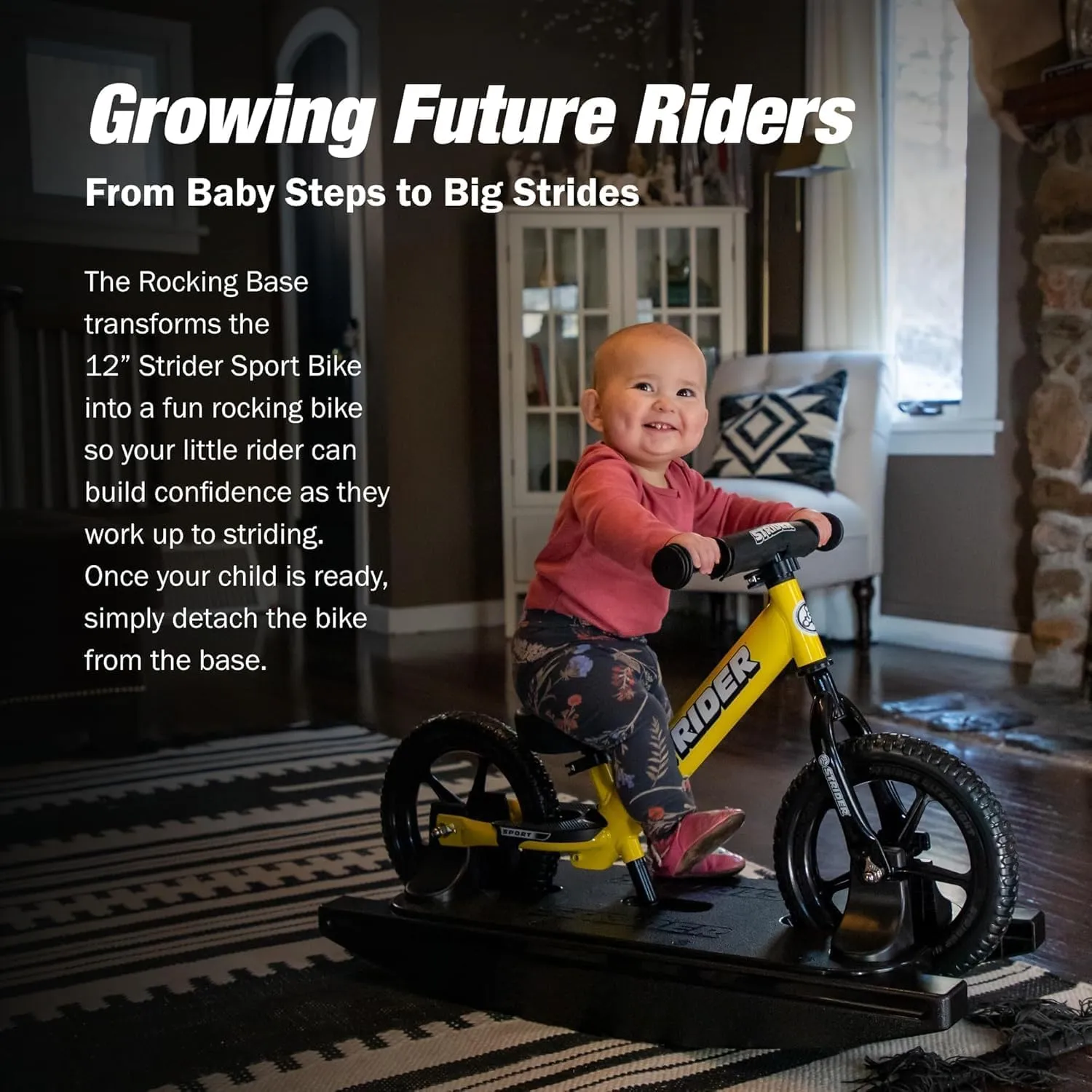 Strider 12” Sport Bike   Rocking Base - Helps Teach Baby How to Ride a Balance Bicycle - for Kids 6 Months to 4 Years - Easy Assembly & Adjustments