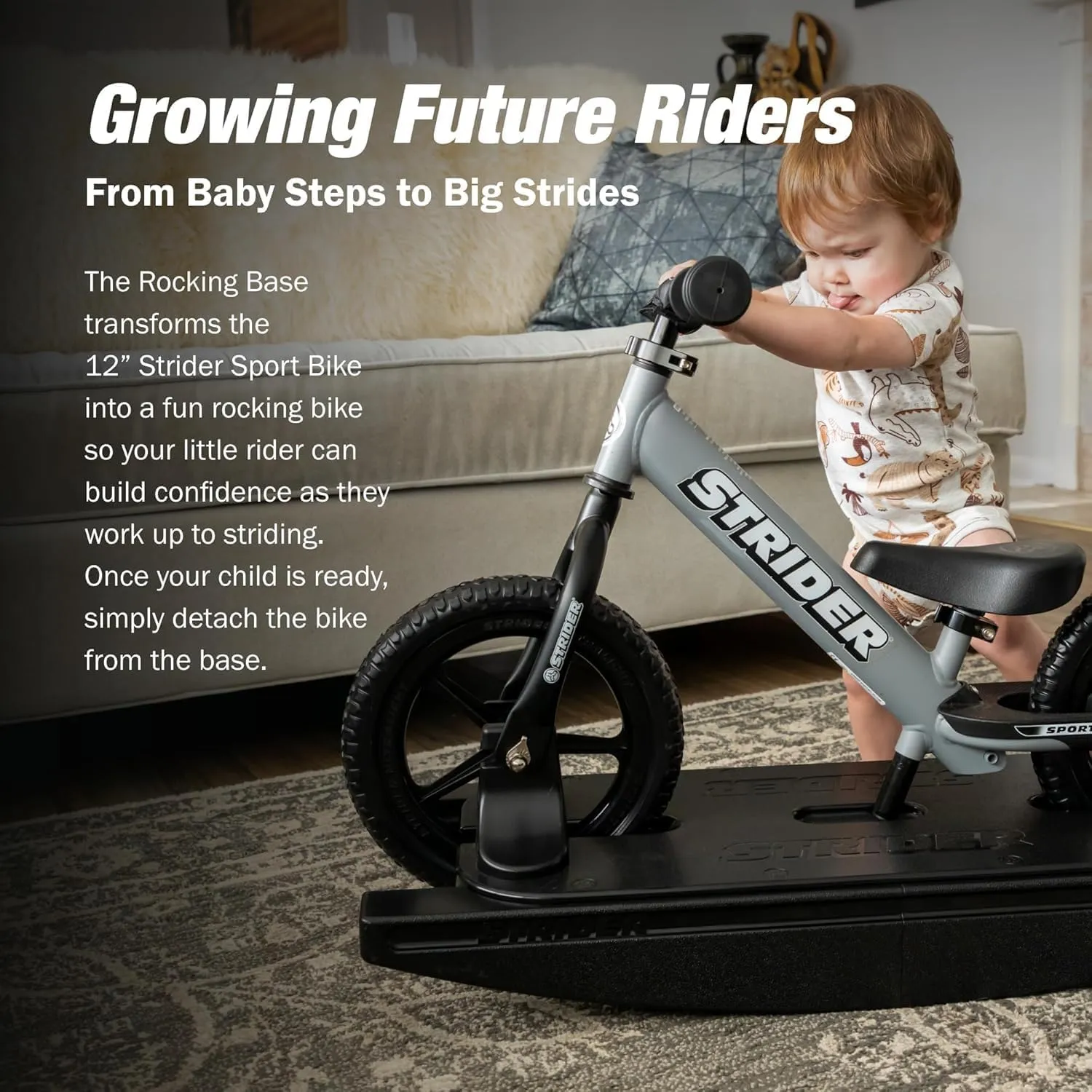 Strider 12” Sport Bike   Rocking Base - Helps Teach Baby How to Ride a Balance Bicycle - for Kids 6 Months to 4 Years - Easy Assembly & Adjustments