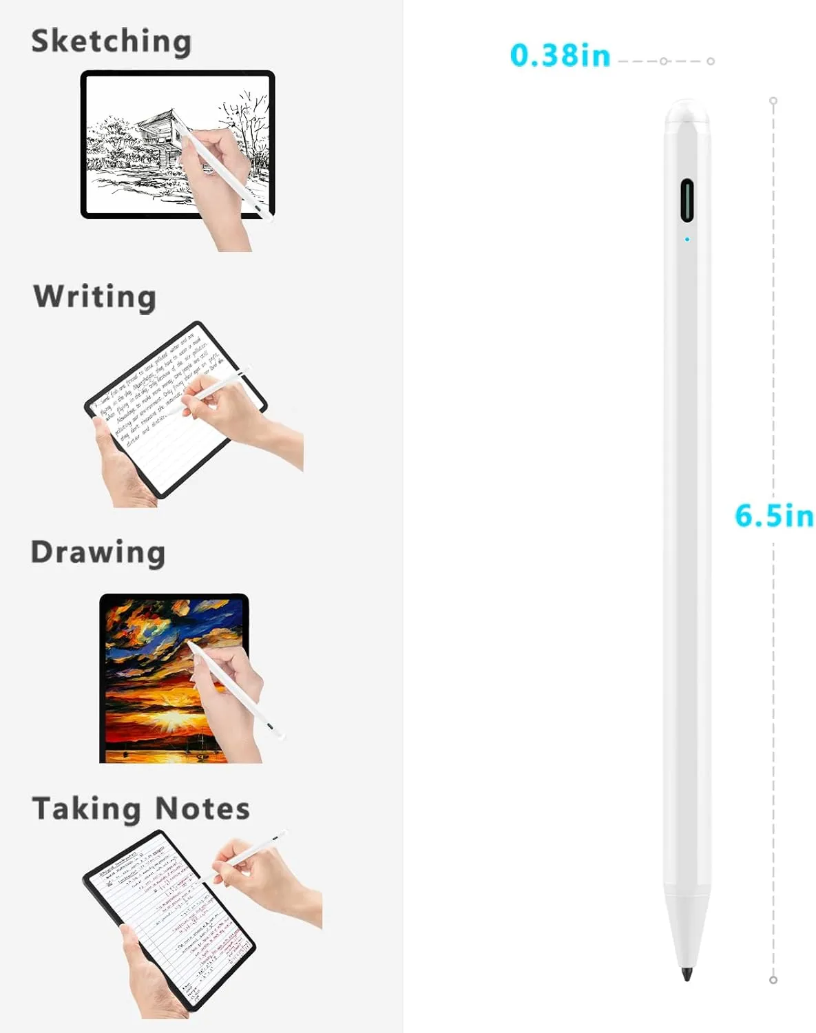 Stylus Pen for iPad (2018-2025) with Fast Charging & Palm Rejection, Pencil for Apple iPad 11th A16/10/9/8/7/6th, Pro 11“13”M4/12.9 inch, Air 11/13 inch M3 2025&M2 2024/5/4/3rd, Mini A17 Pro/6/5th