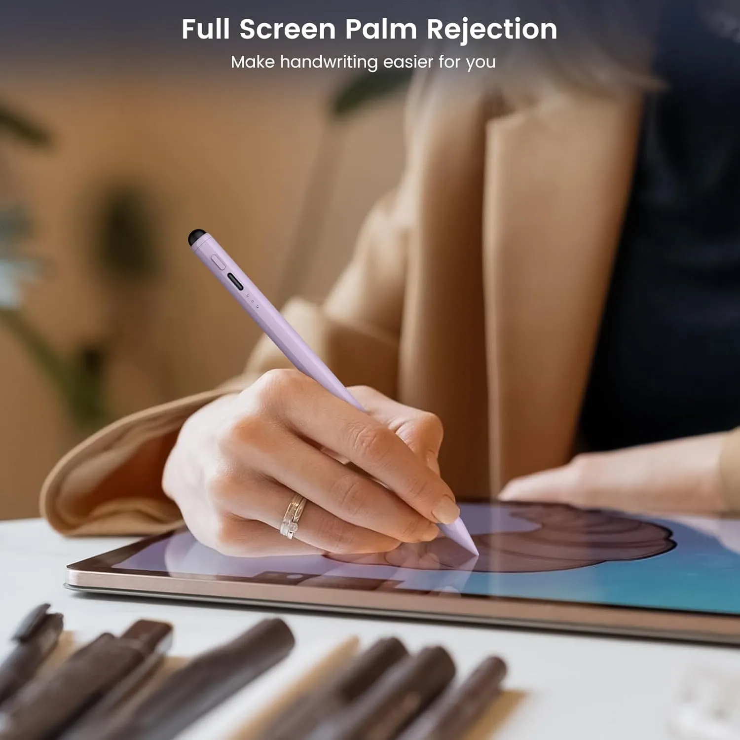 Stylus Pen for iPad, Dual-Tip 13 mins Fast Charge Pencil for Apple, Palm Rejection, Tilt Sensitivity, Compatible w/iPad 6/7/8/9/10, Pro 11/12.9in/M4, Air 3/4/5/M2, Mini 5/6 - Purple