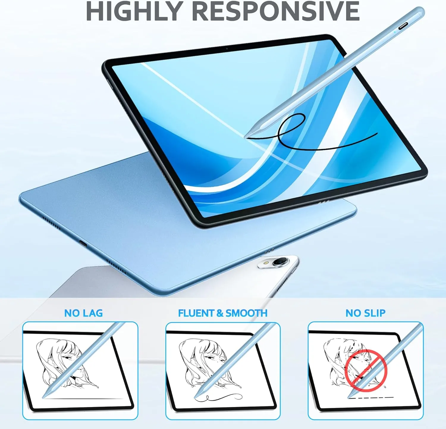 Stylus Pens for Touch Screen, DRYMOKINI Stylist Pen Compatible for Android and iOS Tablet/Phones, Rechargeable Universal Stylus Pencil Compatible for A-pple/i-Pad/Phone Tablet, Blue