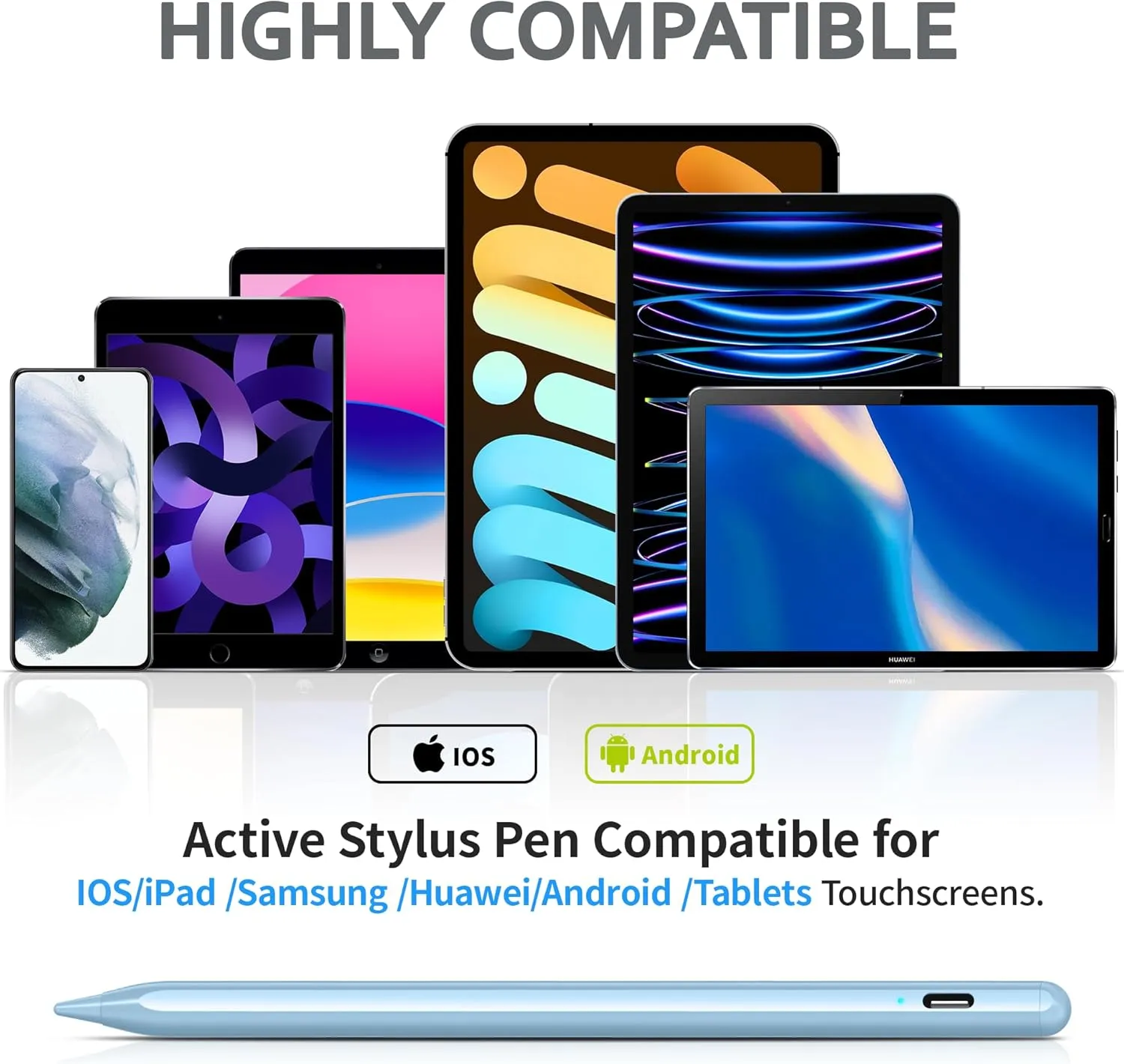 Stylus Pens for Touch Screen, DRYMOKINI Stylist Pen Compatible for Android and iOS Tablet/Phones, Rechargeable Universal Stylus Pencil Compatible for A-pple/i-Pad/Phone Tablet, Blue