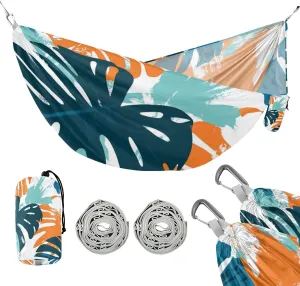 Summer Palm Leaves Green Orange 330lb Capacity Hammocks for Camping Portable Hammock for Outside Patio Backyard Poolside para ir de Camping