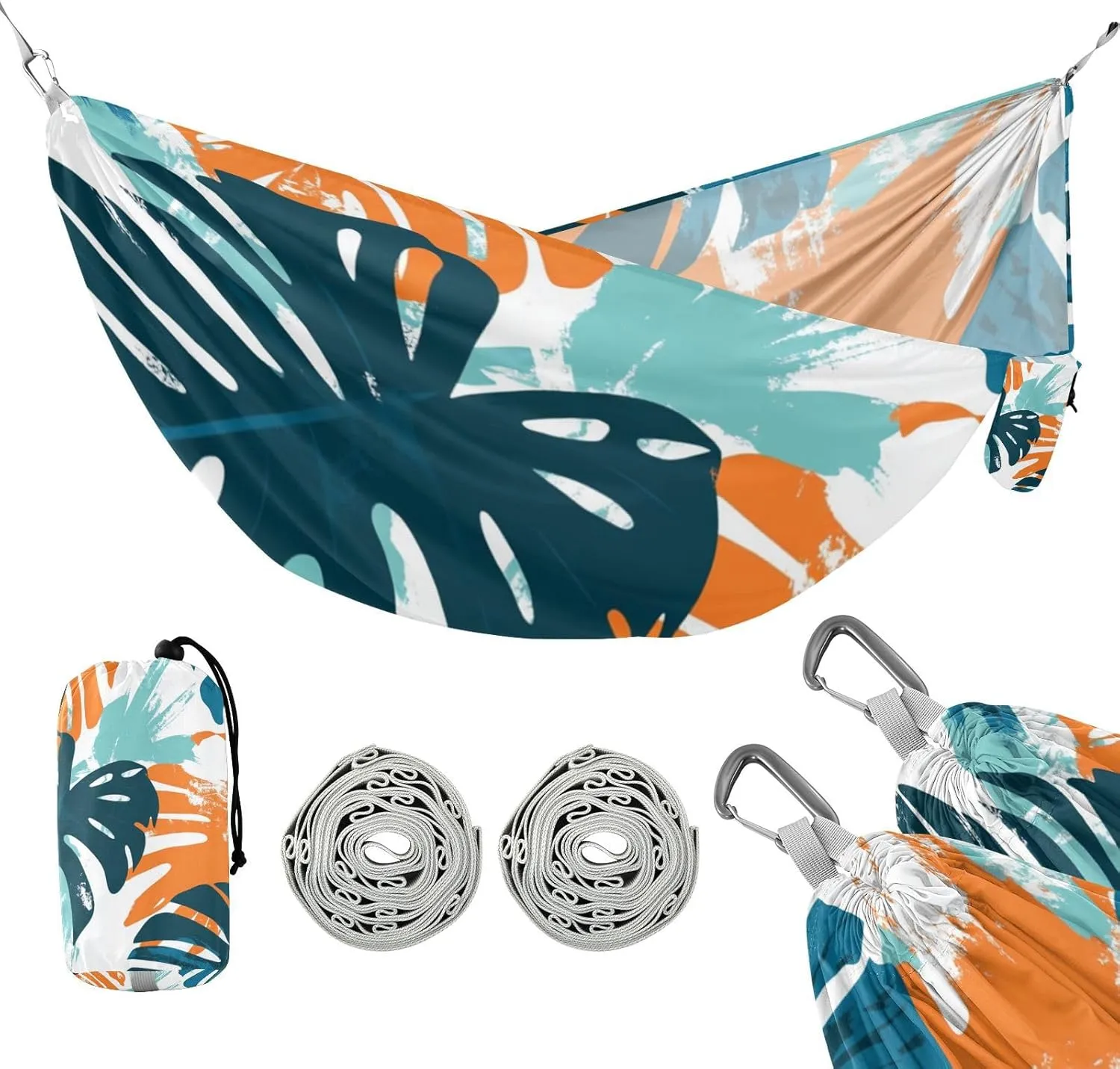 Summer Palm Leaves Green Orange 330lb Capacity Hammocks for Camping Portable Hammock for Outside Patio Backyard Poolside para ir de Camping