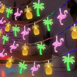Summer Tropical Beach Hawaiian String Lights - 30 LED 16Ft Battery Operated Tropical Flamingo Pineapple Palm Tree Lights for Luau Pool Decor, Hawaii Theme Summer Outdoor Indoor Party Decorations