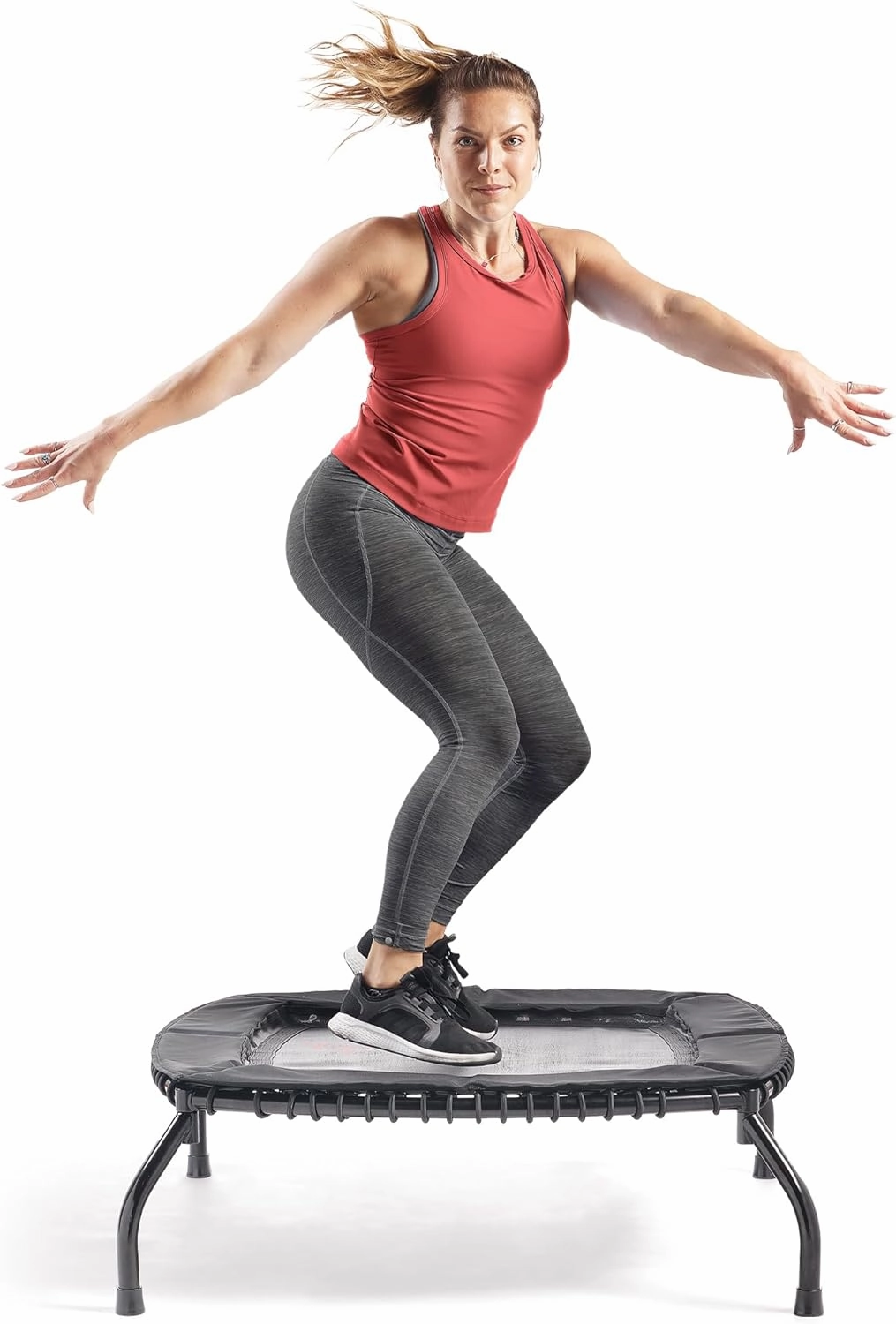 Sunny Health & Fitness Springless Mini Fitness Trampoline – Premium Adjustable Bungee-Style Indoor/Outdoor Exercise Rebounder for Quieter and Safer Workouts