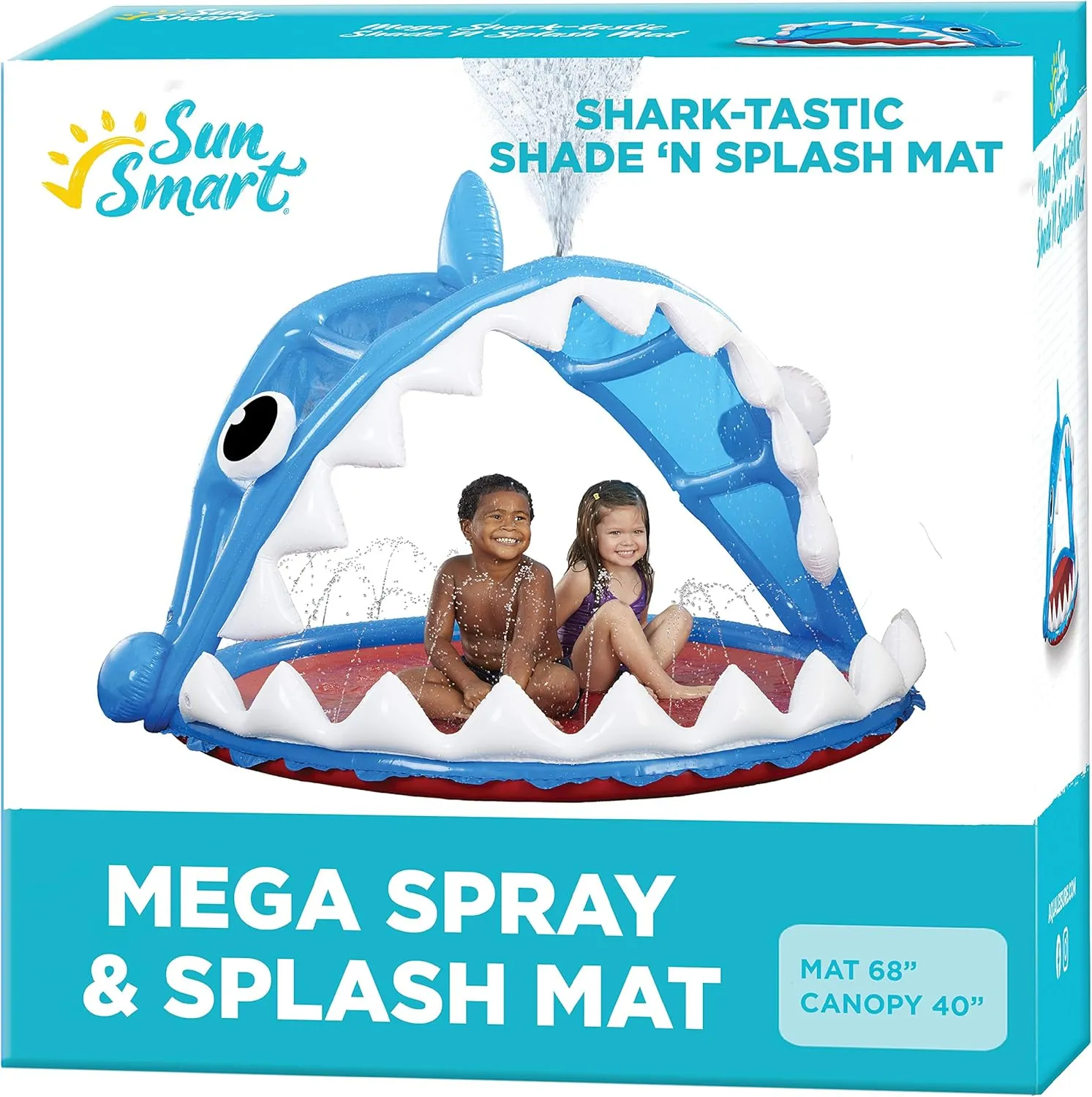 SunSmart 68" Shark MEGA Spray Water Sprinkler for Kids, Inflatable Sprinkler Splash Pad, Over 200% Spray, Outdoor Toy