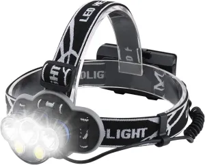 Super Bright 18000 Lumens 8 Lighting Modes Headlamp LED Rechargeable, LED Head Torch, Hands-Free Flashlight for Camping, Fishing, Cycling, Hiking, Waterproof IPX5