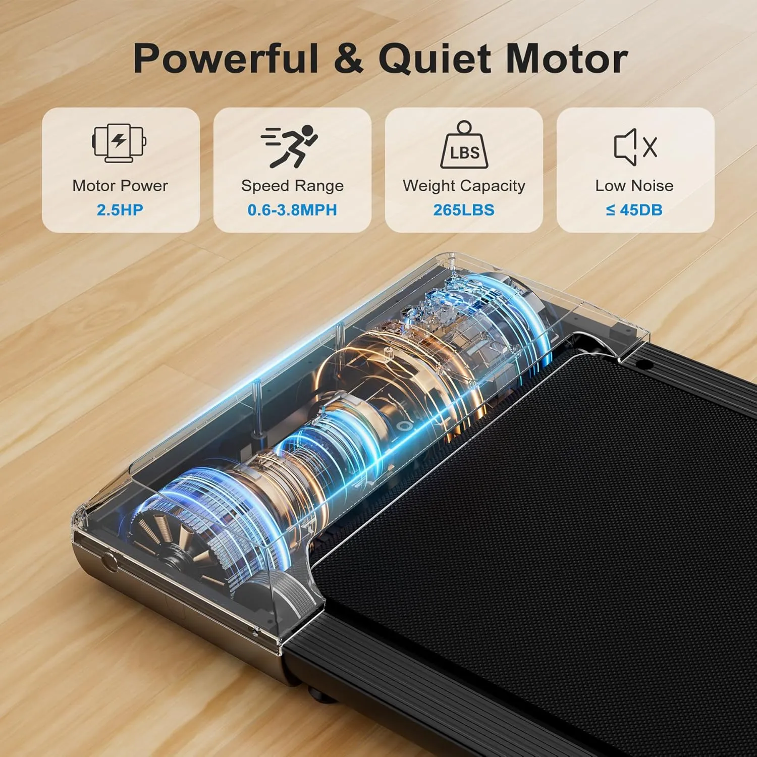 SupeRun Smart Walking Pad Treadmill, Under Desk Treadmill for Home Office, Quiet Portable Walking Pad with 2.2 HP, 250 lbs Capacity