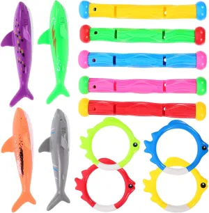 SUPVOX 13pcs Diving Toys for Boys and Girls Pool Diving Ring Shark Fish Sticks Water Games Fun Toys for Boys Girls Summer Pool Play