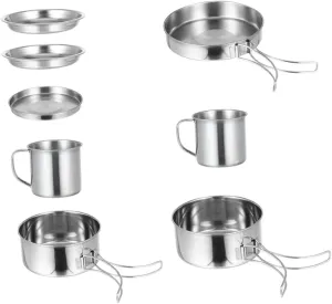 SUPVOX Camping Pot Kit Portable Cooking Set Stainless Steel Pots Pans Set Perfect for Families Hiking and Camping