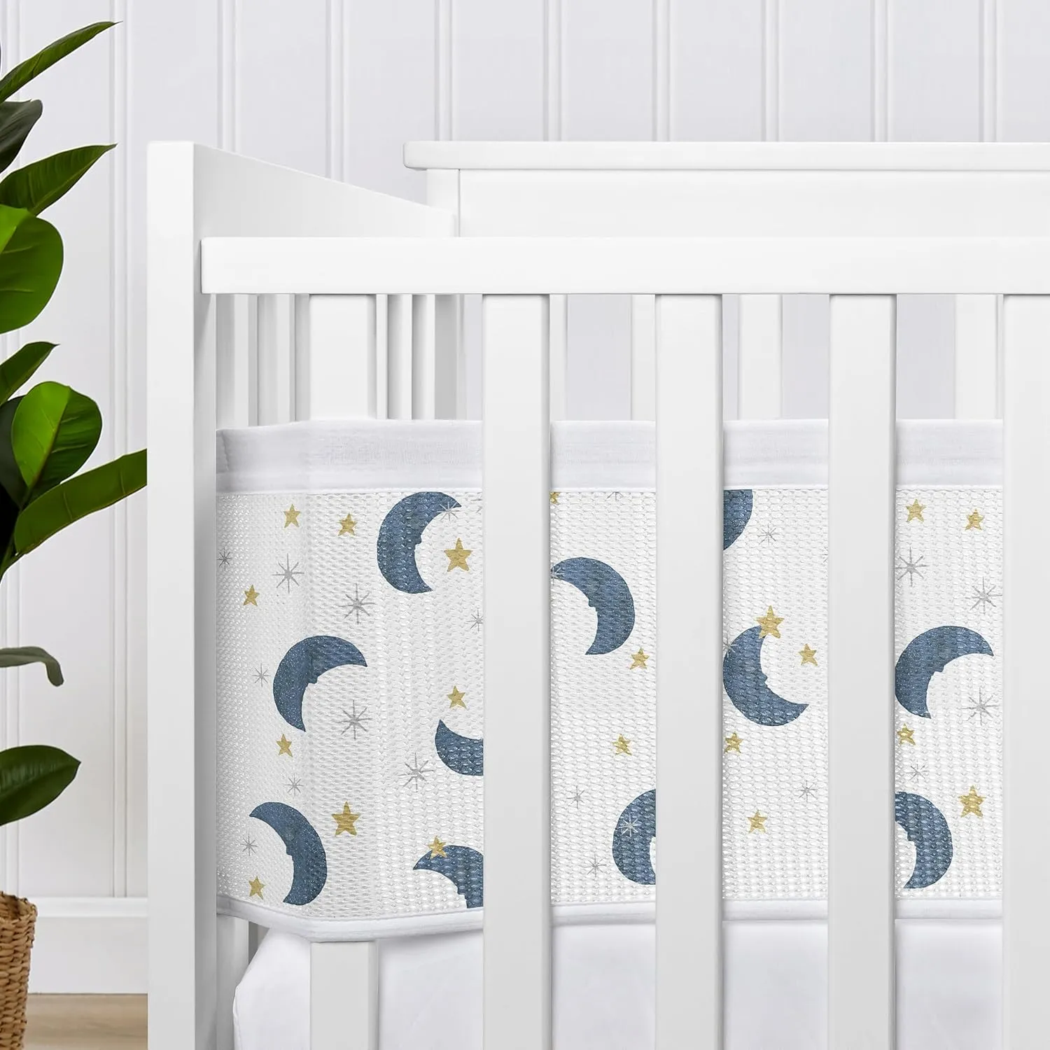 Sweet Jojo Designs   BreathableBaby Moon and Star Boy, Girl, Unisex/Gender Neutral Breathable Mesh Crib Liner Pad Baby and Infant - Navy Blue and Gold Watercolor Celestial Sky Outer Space Galaxy