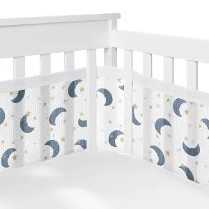 Sweet Jojo Designs   BreathableBaby Moon and Star Boy, Girl, Unisex/Gender Neutral Breathable Mesh Crib Liner Pad Baby and Infant - Navy Blue and Gold Watercolor Celestial Sky Outer Space Galaxy
